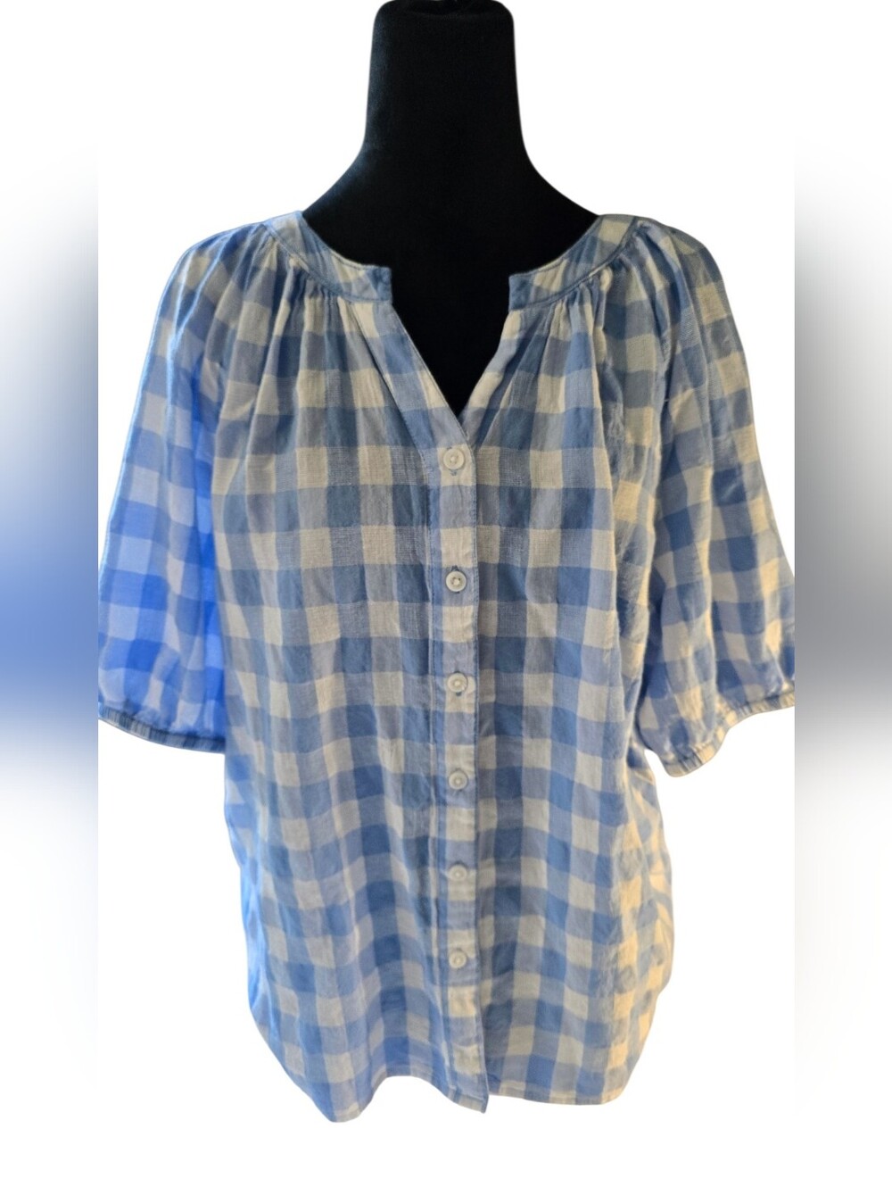 Beach Lunch Lounge Cotton Checked Peasant Style Top Large